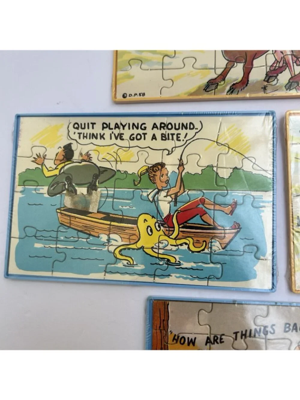 Vintage 50's Set of 4 Jokes Puzzle Humor Postcards Tony Roy New Sealed Gag MCM